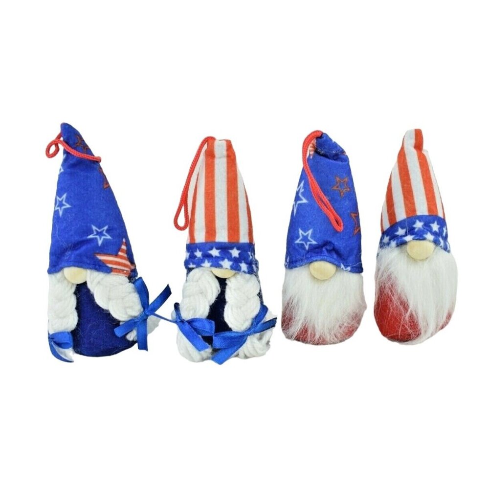 Patriotic Americana Stuffed Plush 5 inch Gnome Set of 4 Hanging Decorations New